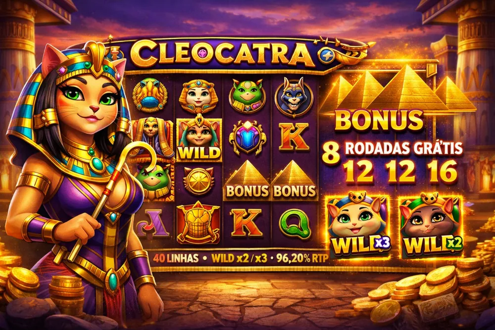 Como funciona Cleocatra com grade 5x4, símbolos do slot, wilds multiplicadores, bônus e tema egípcio no Brasil